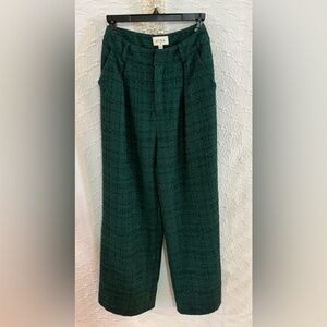 Aura Dark Green Textured Wide-Leg Trousers